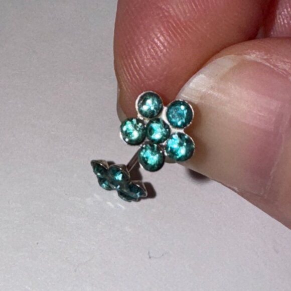 7mm Aqua Blue Flower Cz And Sterling Post Earrings - Picture 5 of 15